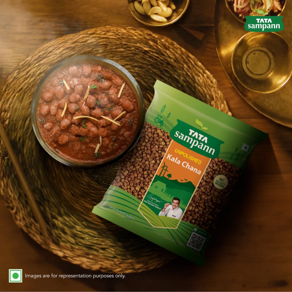 Tata Sampann Kala Chana (schwarze Kichererbsen) 1 kg | Ungeschälte Desi-Kichererbsen | Eiweißreiche Hülsenfrüchte | Reich an Ballaststoffen und Eisen | Ideal für Currys, Salate und gesunde Rezepte