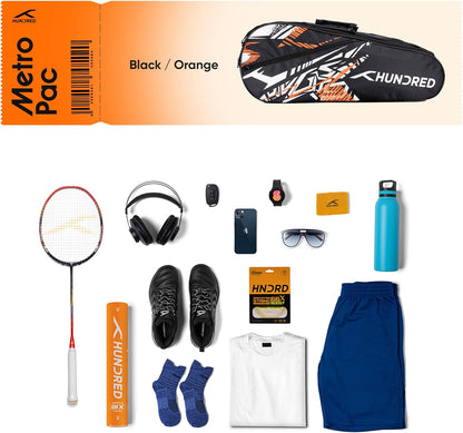 HUNDRED Metro Pack Badminton-Tasche, Unisex, 3 geräumige Fächer, doppelter Reißverschluss, Größe L