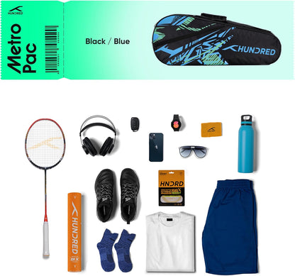HUNDRED Metro Pack Badminton-Tasche, Unisex, 3 geräumige Fächer, doppelter Reißverschluss, Größe L