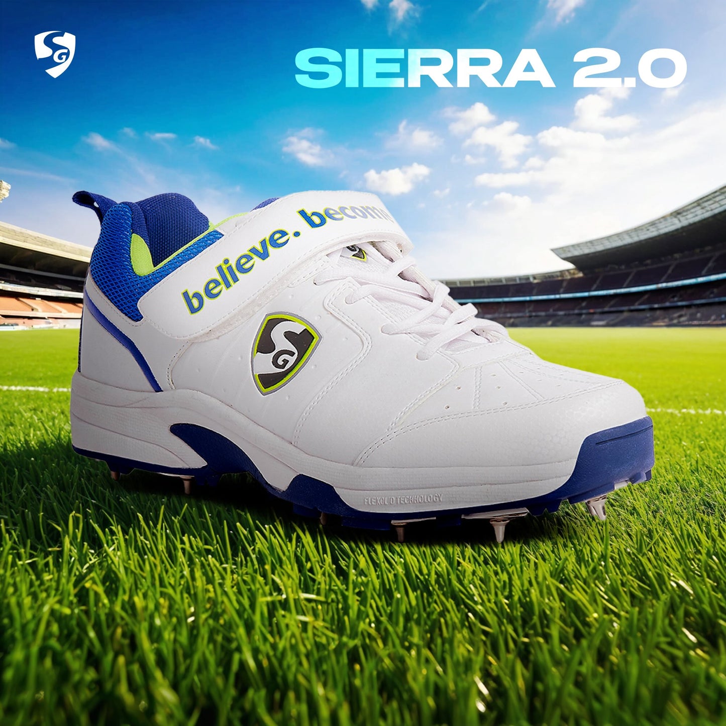 SG SIERRA 2.0 Cricket-Schuh mit Vollmetallspikes | Für Männer & Jungen | Material: Polyurethan | Leichtgewicht | Verbesserte Stabilität beim Spiel