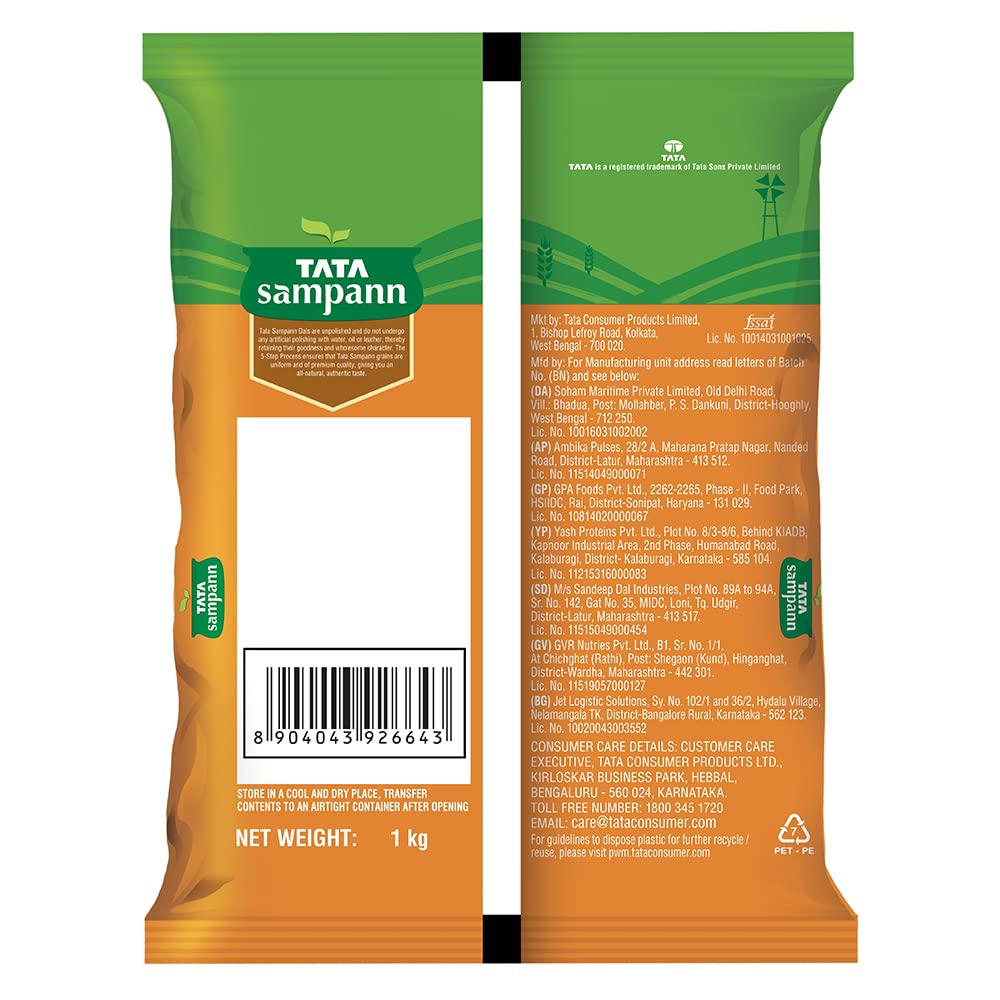 Tata Sampann Chana Dal (gespaltene Bengal-Kichererbsen) 1 kg | Ungeschälte indische Hülsenfrüchte | Proteinreiche Linsen | Reich an Ballaststoffen | Ideal für Currys, Suppen und Snacks