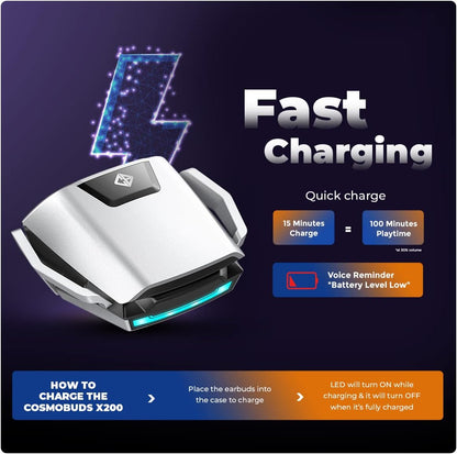 Cosmic Byte CosmoBuds X200 True Wireless Earbuds (TWS), BT 5.3, 38 ms Latenz GOD Mode™, Musikmodus, 40 Stunden, ENC, IPX5, Sprachassistent