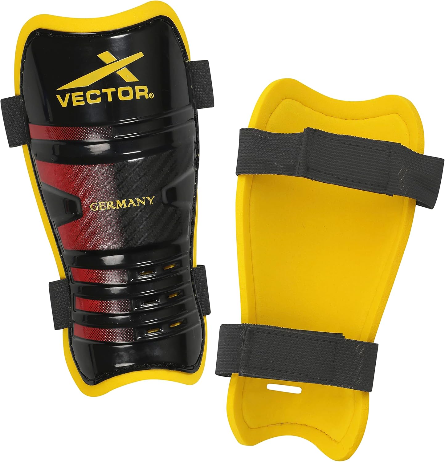 Vector X football shin guards with adjustable Velcro strap (S/M, Germany)