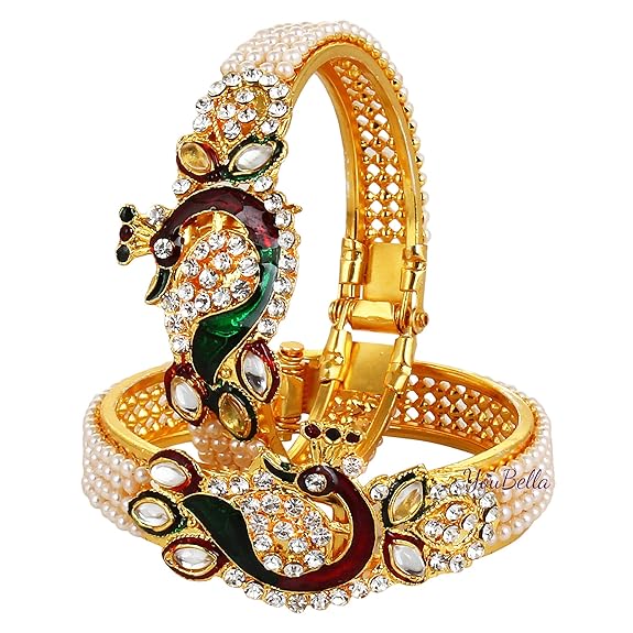 YouBella Traditional Gold-Plated Peacock Bangle Set | Multicolor | Material: Messing | Modischer Modeschmuck | Für Frauen & Mädchen | Langlebiges Design | Geeignet für alle Anlässe