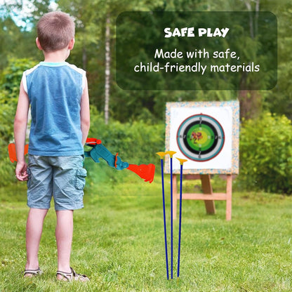 FUNFY Faltbares Dino-Spielzeugset mit Pfeil, Bogen und Dartscheibe | Mehrfarbig | Bogenschießen für drinnen und draußen | Perfekt für Abenteuer unterwegs oder Wettkämpfe im Garten und als Geburtstagsgeschenk für Kinder