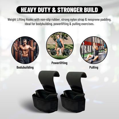 Endless Weightlifting Hook, Set of 2, Black, Material: Metal and Neoprene, Handles for Dead Lifting, Premium Workout Hook, Gym Training Hook Straps with Heavy-Duty Metal Hooks