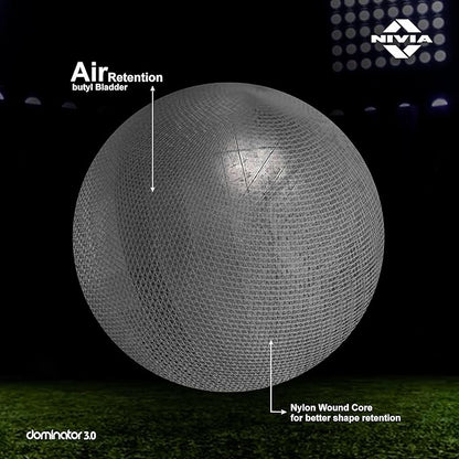 Nivia Dominator 3.0 Fußball, Spielball, 32 Felder, strapazierfähiges & weiches PU-Leder, Butyl-Gewebe verletzte Blase, FIFA Basic, zum Spielen auf natürlichem und künstlichem Rasen (Multicolor, Größe - 5)