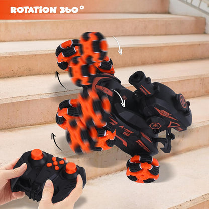 FUNFY 1:16 Scale 6-Wheel RC Stunt Car with Climbing and Shooting Function | Black | with 6 wheels for 45-degree propulsion, fog effect, obstacle crossing, all-wheel drive, and rechargeable battery for children and as a gift