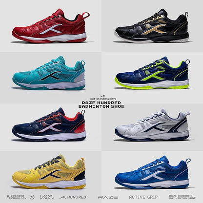 Hundert Raze Unisex Badminton Sportschuhe (Non-Marking) | für Indoor Squash, Tischtennis, Basketball & Paddle Pickle | Leichtgewicht | X-Cushion, Toe Assist