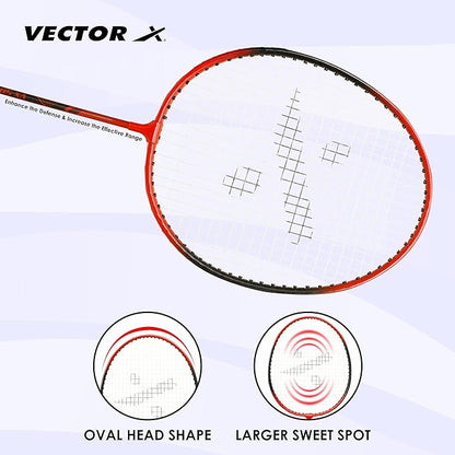 Vector X VXB-50 Badminton Racket | Color: Red | Size: 3 7/8 inches | For men &amp; boys | Material: Aluminum | Super Lightweight | Beginner to intermediate