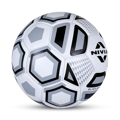 Nivia Black and White Football/Rubberized Stitched Football/32 Panel/Suitable for Hard Ground without Grass/Training Football/For Men/Women/Size - 5 (Black/White)