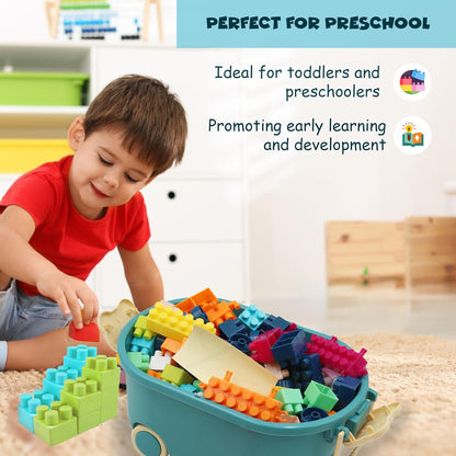 FUNFY 150-teiliges Baustein-Set mit praktischer Aufbewahrungsbox | Aus lebensmittelechtem Material | Mehrfarbig | Unendliche kreative Möglichkeiten und einfache Organisation | Vorschulspielzeug für Kinder