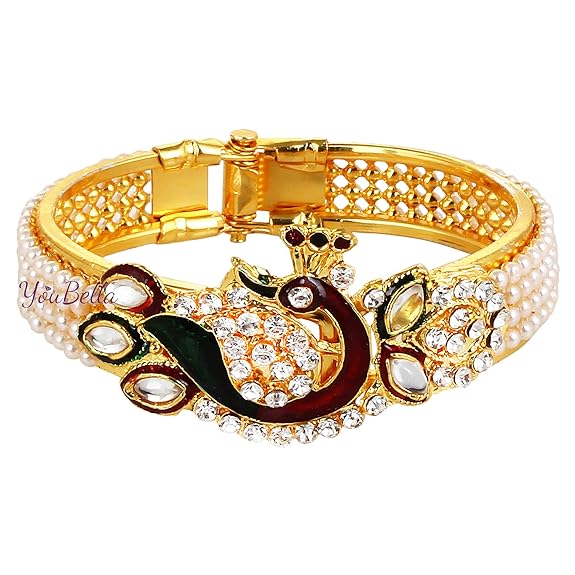 YouBella Traditional Gold-Plated Peacock Bangle Set | Multicolor | Material: Messing | Modischer Modeschmuck | Für Frauen & Mädchen | Langlebiges Design | Geeignet für alle Anlässe