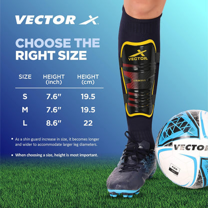 Vector X football shin guards with adjustable Velcro strap (S/M, Germany)