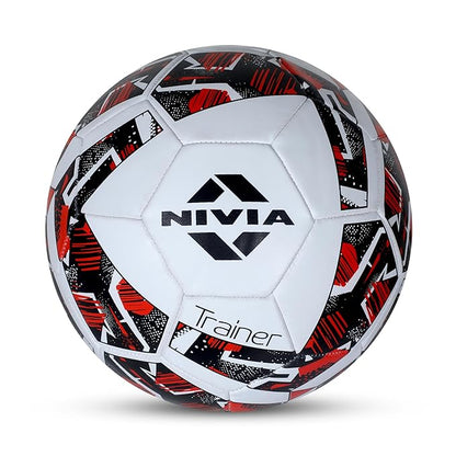 Nivia Trainer Fußball, Trainingsball, 32 Felder, strapazierfähiger Gummibelag maschinell genäht, Blase mit Butylfaden, Trainingsball Standard, zum Spielen auf Natur- und Kunstrasen