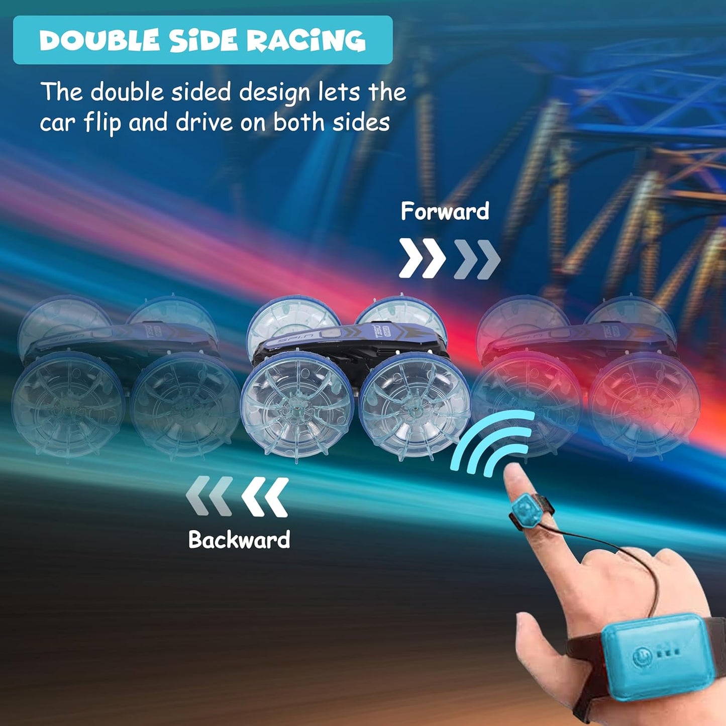 FUNFY Aqua Stunt RC-Auto mit leuchtenden Lichtern | 4WD mit wasserfestem | Mehrfarbig | Das geländegängige Marvel für Kinder ermöglicht spannende Stunts an Land und im Wasser