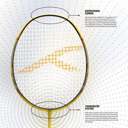 HUNDRED ATOMIC-X 35 SPD Carbonfaser-Badmintonschläger mit Besaitung und vollständiger Schlägerhülle  Für fortgeschrittene Spieler | 80 Gramm | Maximale Saitenspannung – 35 lbs