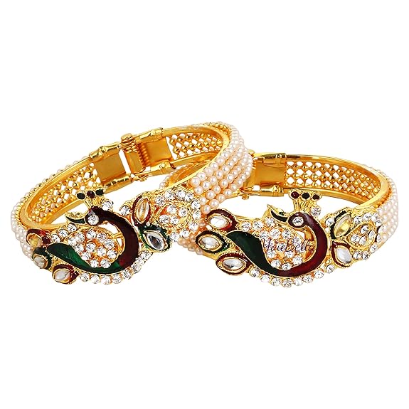 YouBella Traditional Gold-Plated Peacock Bangle Set | Multicolor | Material: Messing | Modischer Modeschmuck | Für Frauen & Mädchen | Langlebiges Design | Geeignet für alle Anlässe