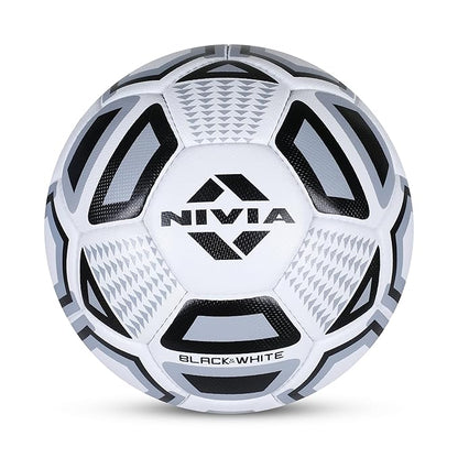 Nivia Black and White Football/Rubberized Stitched Football/32 Panel/Suitable for Hard Ground without Grass/Training Football/For Men/Women/Size - 5 (Black/White)