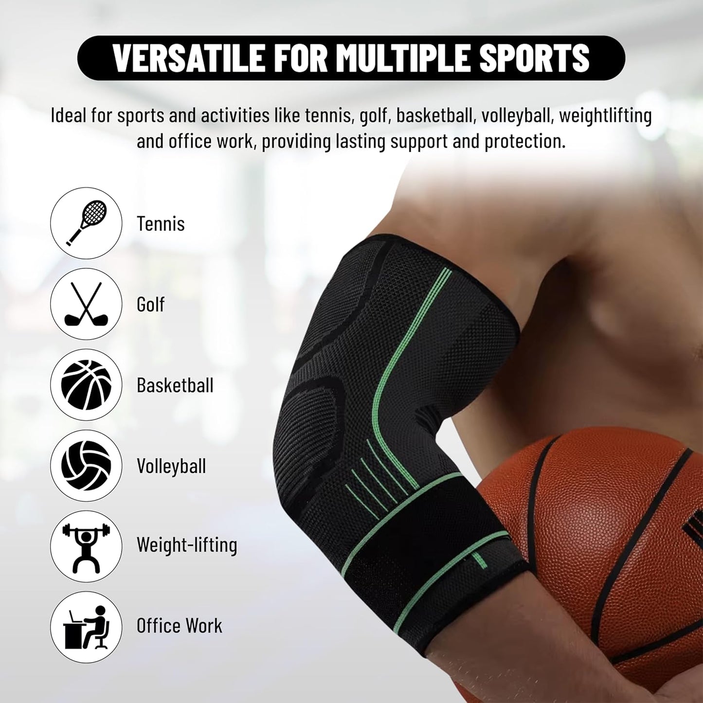 Endless Elbow Brace Compression Sleeve with Adjustable Velcro Strap( Pair ) | Perfekt für Gym, Workout, Tennis, Badminton und Running für Männer und Frauen | Farbe: Schwarz | Größe: Verstellbar | Material: Neopren