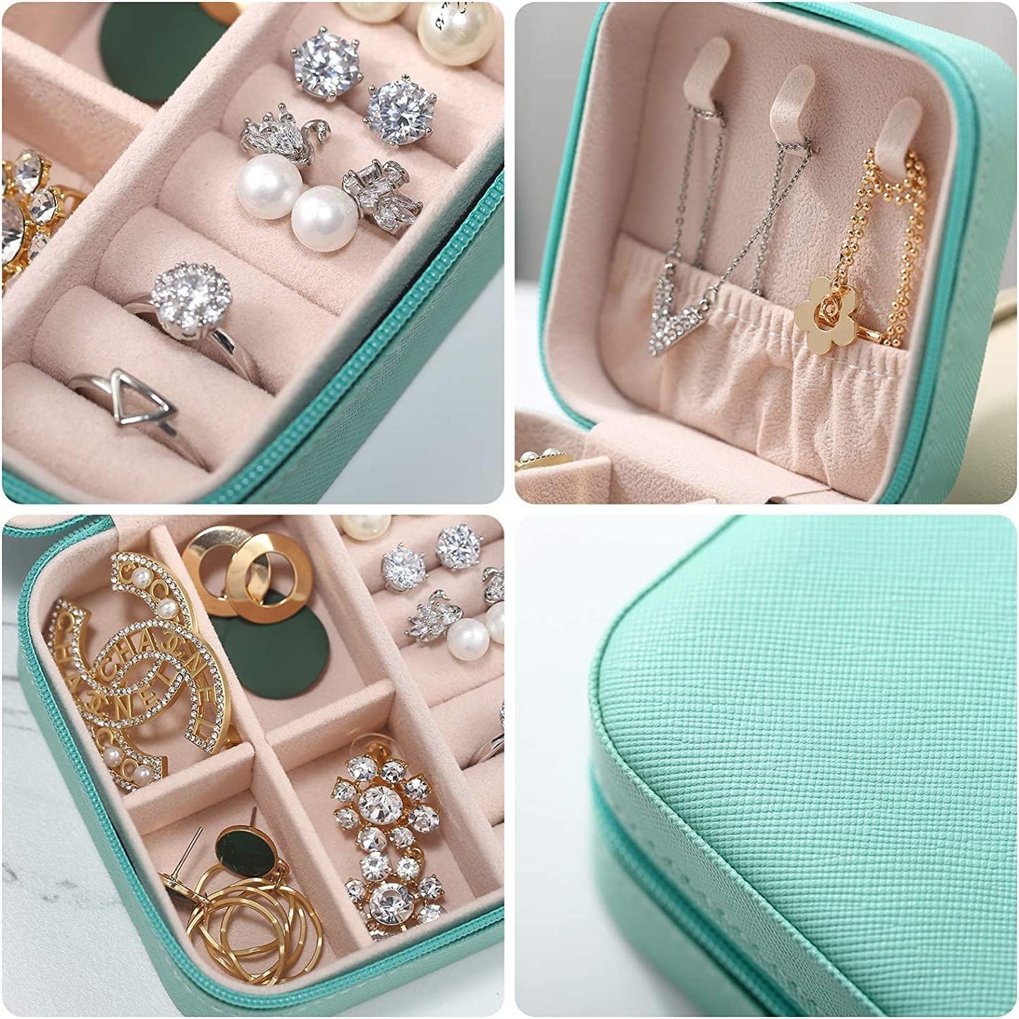 YouBella Jewellery Organiser PU Leder Zip Portable Storage Box Case mit Dividers Container für Ringe, Ohrringe, Halsketten, Home Organizer, Einheitsgröße, Kunstleder