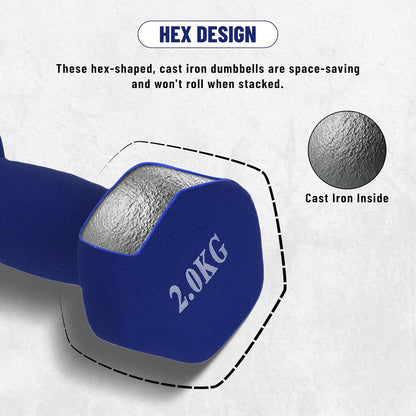 Endless Neoprene Coated Fixed Dumbbell for Gym Exercises | Material: Iron with Vinyl Coat | Weights for Women and Men | Color: Multicolor