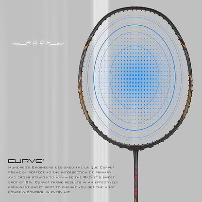 HUNDRED ROCK 88 Carbon Fibre Strung Badminton Racket mit Full Racket Cover | For Intermediate Players | 78 Gramm | Maximum String Tension - 32lbs