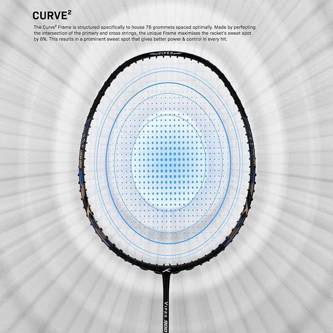 HUNDRED Viper 900 Carbon Fibre Strung Badminton Racket mit Full Racket Cover | Für Fortgeschrittene Spieler | 79 Gramm | Maximale Saitenspannung - 32lbs