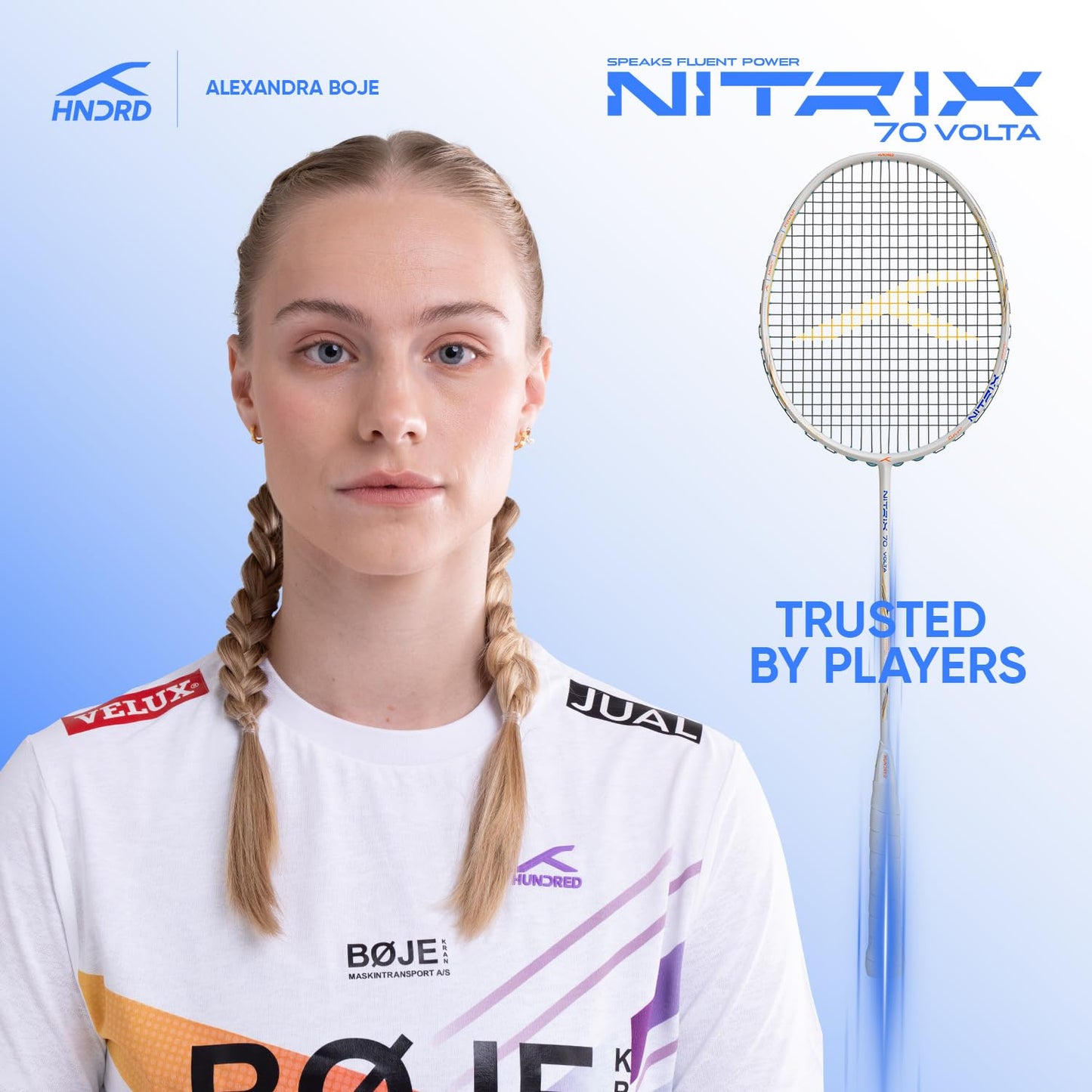 Hundred Nitrix 70 Volta Badmintonschläger mit Vollschutz | ≤32 lbs | Kopfschwer – Kraft und Geschwindigkeit | Hochwertige Carbon-Konstruktion | Aggressive Smashes und schnelle Clears (Weiß/Kupfer)