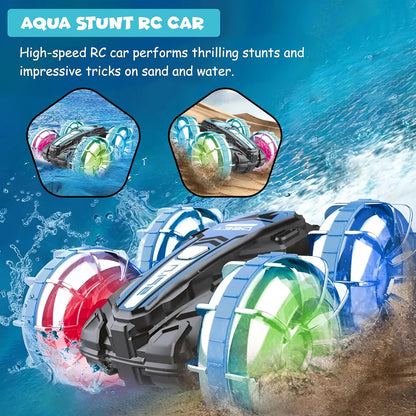 FUNFY Aqua Stunt RC-Auto mit leuchtenden Lichtern | 4WD mit wasserfestem | Mehrfarbig | Das geländegängige Marvel für Kinder ermöglicht spannende Stunts an Land und im Wasser