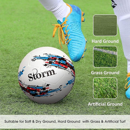 Nivia Sturm football, basic standard, training ball, 32 fields, durable rubber coating, bladder with butyl thread, for playing on hard surfaces