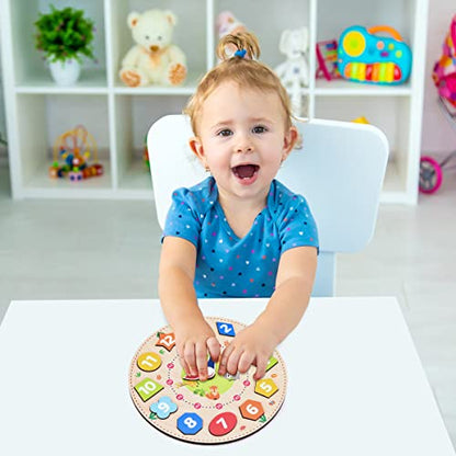 Webby Wooden Early Educational Teaching Clock (12 Pieces, Multicolour) | Time & Shapes Sorting Toy for Kids | Learn to Tell Time | Develops Fine Motor Skills & Colour Recognition
