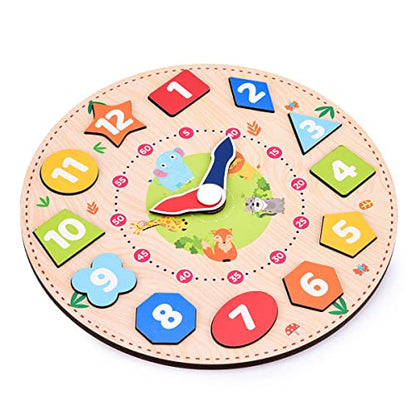 Webby Wooden Early Educational Teaching Clock (12 Pieces, Multicolour) | Time & Shapes Sorting Toy for Kids | Learn to Tell Time | Develops Fine Motor Skills & Colour Recognition
