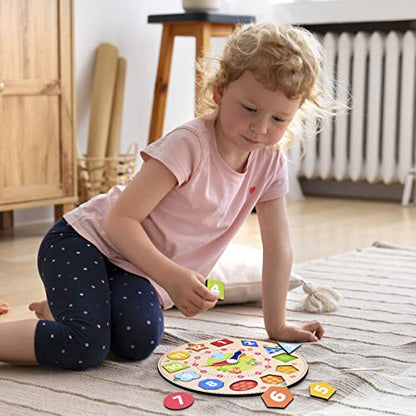 Webby Wooden Early Educational Teaching Clock (12 Pieces, Multicolour) | Time & Shapes Sorting Toy for Kids | Learn to Tell Time | Develops Fine Motor Skills & Colour Recognition
