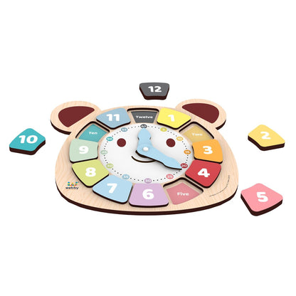 Webby Holzpuzzle zum Lernen für Kinder – 12-teiliges Sortierbrett mit drehbaren Zeigern – Lernspielzeug zum Erlernen von Zahlen, Farben und Feinmotorik – Mehrfarbig
