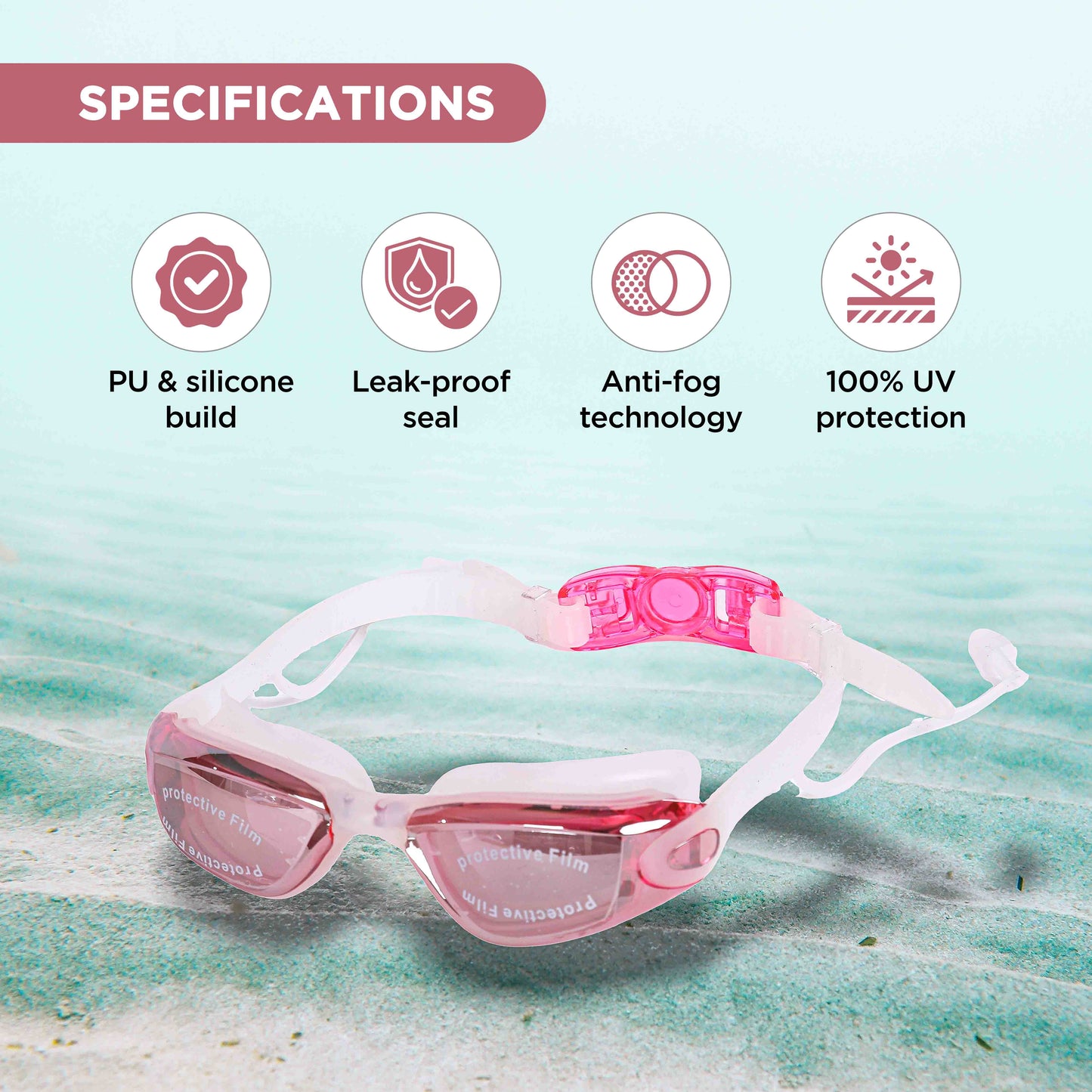 EOL/ ENDLESS EL1005 Stylische Schwimmbrille mit Anti-Beschlag und UV-Schutz | Material: Silikon, PU | Angeschlossene Ohrbügel und verstellbares Band | Weiche Silikondichtung für Auslaufschutz | Mit Hartschalenetui