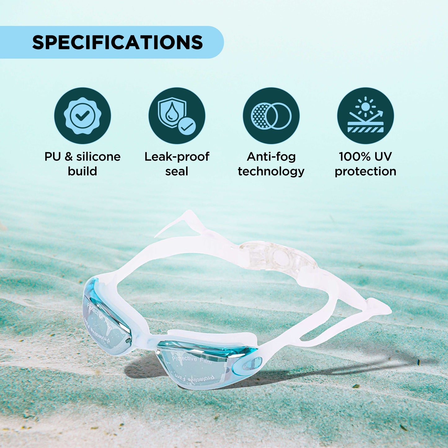 EOL/ ENDLESS EL1005 Stylische Schwimmbrille mit Anti-Beschlag und UV-Schutz | Material: Silikon, PU | Angeschlossene Ohrbügel und verstellbares Band | Weiche Silikondichtung für Auslaufschutz | Mit Hartschalenetui