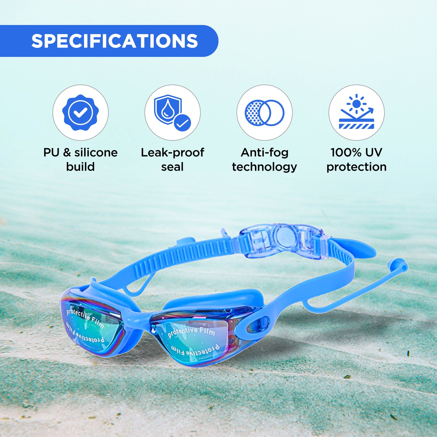 EOL/ ENDLESS EL1005 Stylische Schwimmbrille mit Anti-Beschlag und UV-Schutz | Material: Silikon, PU | Angeschlossene Ohrbügel und verstellbares Band | Weiche Silikondichtung für Auslaufschutz | Mit Hartschalenetui