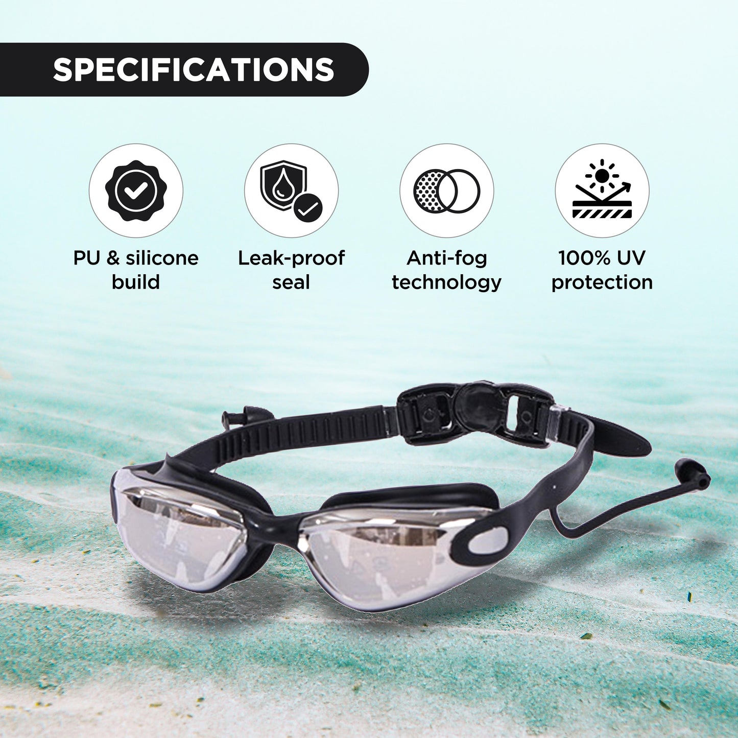 EOL/ ENDLESS EL1005 Stylische Schwimmbrille mit Anti-Beschlag und UV-Schutz | Material: Silikon, PU | Angeschlossene Ohrbügel und verstellbares Band | Weiche Silikondichtung für Auslaufschutz | Mit Hartschalenetui