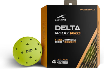 Delta P500 Pro Outdoor-Pickleballs (4er-Pack) | Neongelb | 40-Loch-Design | Langlebige Bälle mit hohem Sprungverhalten für Outdoor-Plätze | Ideal für Wettkämpfe und Freizeitspiele