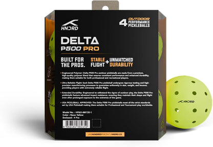 Delta P500 Pro Outdoor-Pickleballs (4er-Pack) | Neongelb | 40-Loch-Design | Langlebige Bälle mit hohem Sprungverhalten für Outdoor-Plätze | Ideal für Wettkämpfe und Freizeitspiele