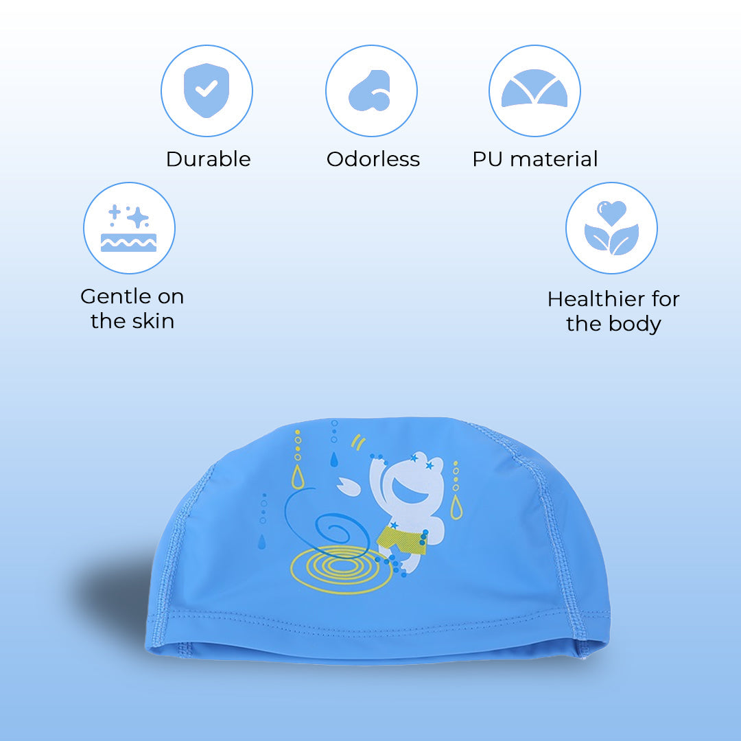 Endless EL1017 Bequeme PU-Badekappe mit Cartoon-Design | Material: PU | Elastische wasserdichte Badekappe für lange und kurze Haare mit dickerem Rand | Für Kinder