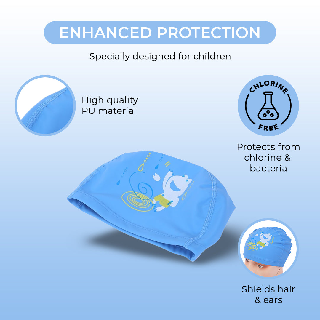 Endless EL1017 Bequeme PU-Badekappe mit Cartoon-Design | Material: PU | Elastische wasserdichte Badekappe für lange und kurze Haare mit dickerem Rand | Für Kinder
