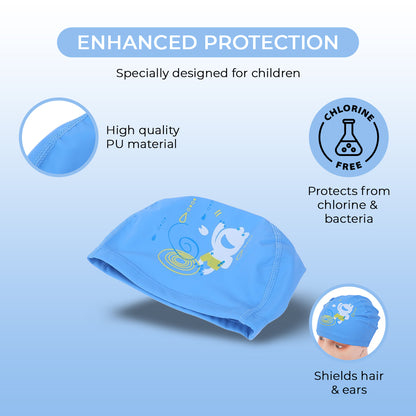 Endless EL1017 Bequeme PU-Badekappe mit Cartoon-Design | Material: PU | Elastische wasserdichte Badekappe für lange und kurze Haare mit dickerem Rand | Für Kinder
