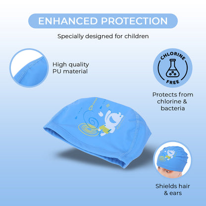 Endless EL1017 Bequeme PU-Badekappe mit Cartoon-Design | Material: PU | Elastische wasserdichte Badekappe für lange und kurze Haare mit dickerem Rand | Für Kinder