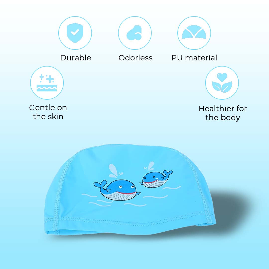 Endless EL1017 Bequeme PU-Badekappe mit Cartoon-Design | Material: PU | Elastische wasserdichte Badekappe für lange und kurze Haare mit dickerem Rand | Für Kinder