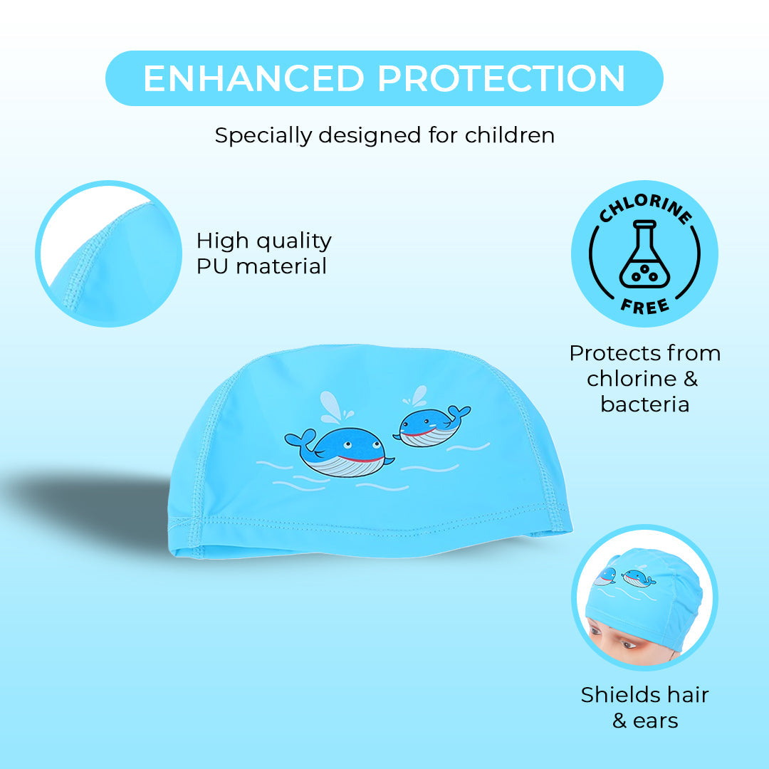 Endless EL1017 Bequeme PU-Badekappe mit Cartoon-Design | Material: PU | Elastische wasserdichte Badekappe für lange und kurze Haare mit dickerem Rand | Für Kinder