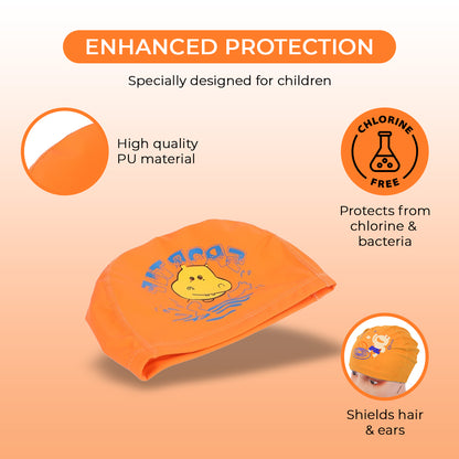 Endless EL1017 Bequeme PU-Badekappe mit Cartoon-Design | Material: PU | Elastische wasserdichte Badekappe für lange und kurze Haare mit dickerem Rand | Für Kinder