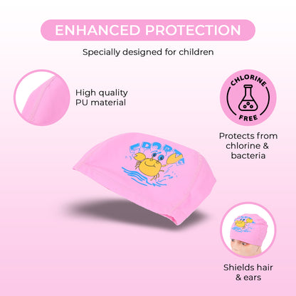 Endless EL1017 Bequeme PU-Badekappe mit Cartoon-Design | Material: PU | Elastische wasserdichte Badekappe für lange und kurze Haare mit dickerem Rand | Für Kinder