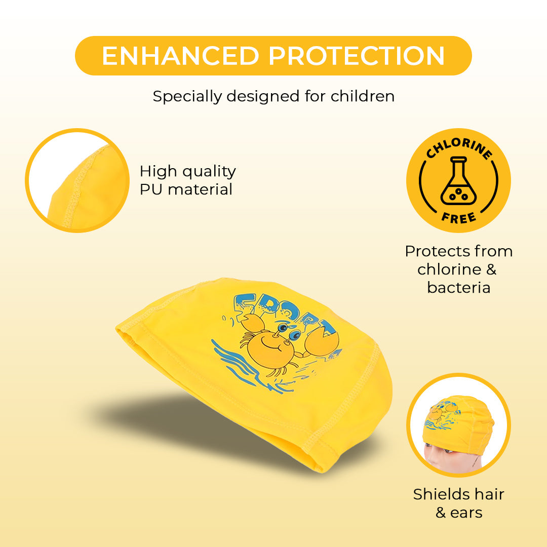 Endless EL1017 Bequeme PU-Badekappe mit Cartoon-Design | Material: PU | Elastische wasserdichte Badekappe für lange und kurze Haare mit dickerem Rand | Für Kinder